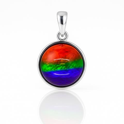 Ammolite Sterling Silver AA Round Pendant