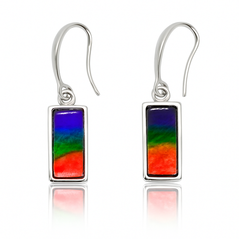 Ammolite Sterling Silver AA Rectangle Earrings