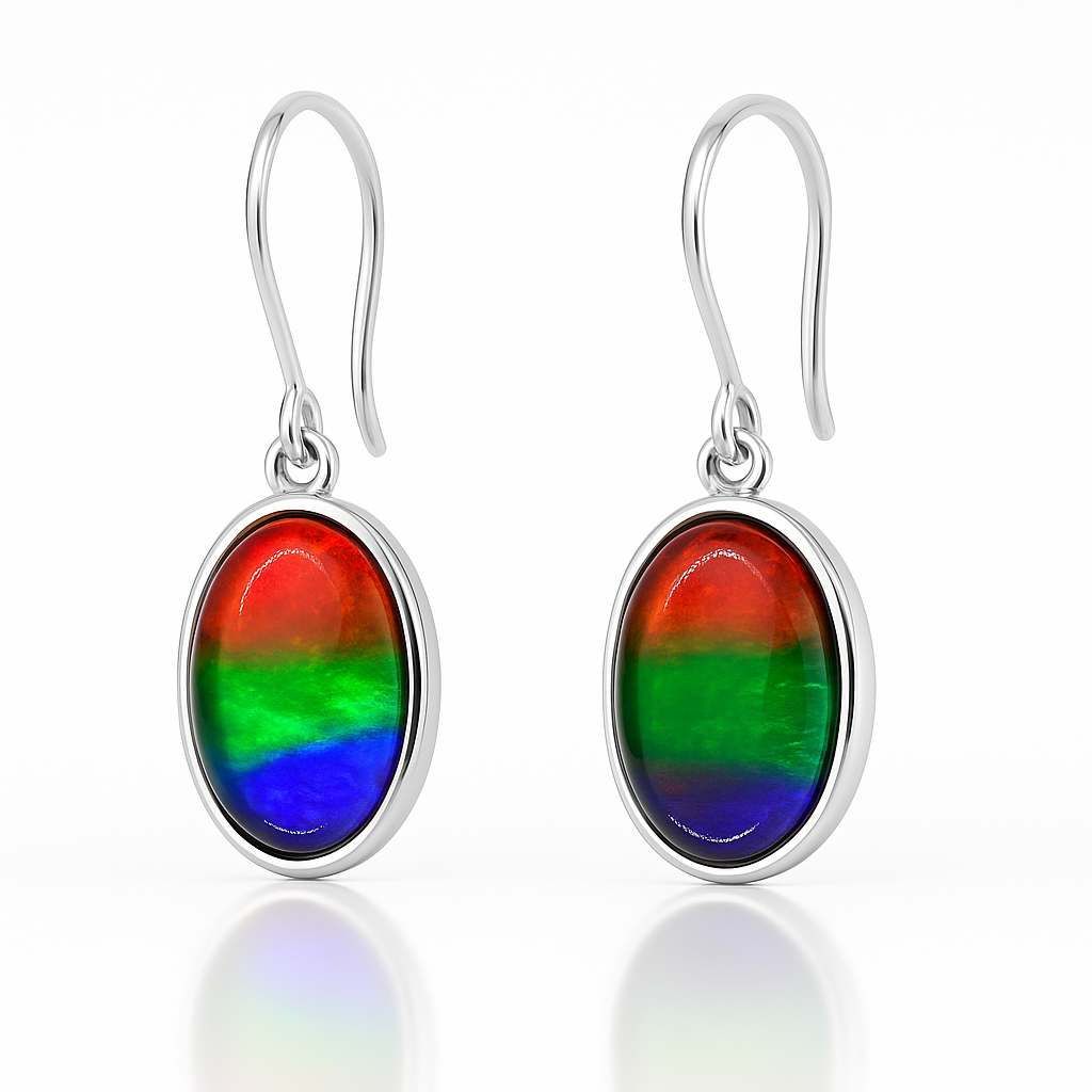 Ammolite Sterling Silver AA Oval Earrings