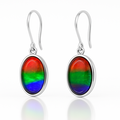 Ammolite Sterling Silver AA Oval Earrings