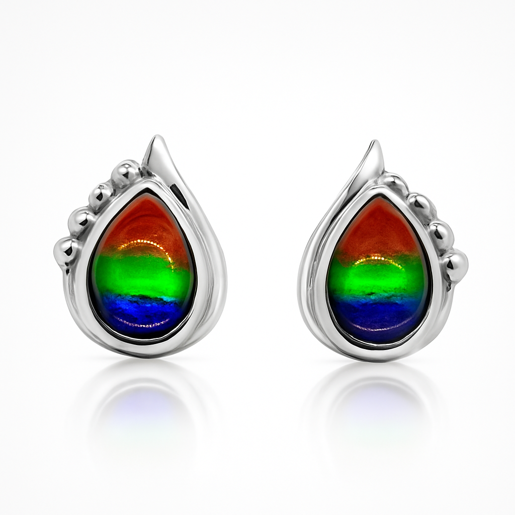 Ammolite Sterling Silver AA Pear Earrings