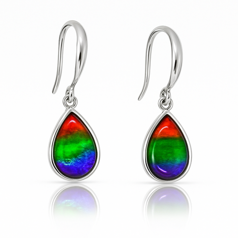 Ammolite Sterling Silver AA Pear Earrings