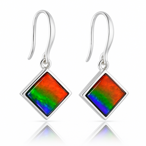 Ammolite Sterling Silver AA Square Earrings