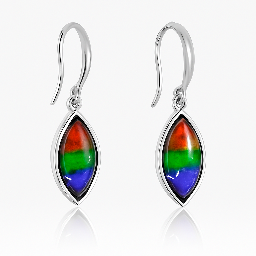 Ammolite Sterling Silver AA Marquise Earrings