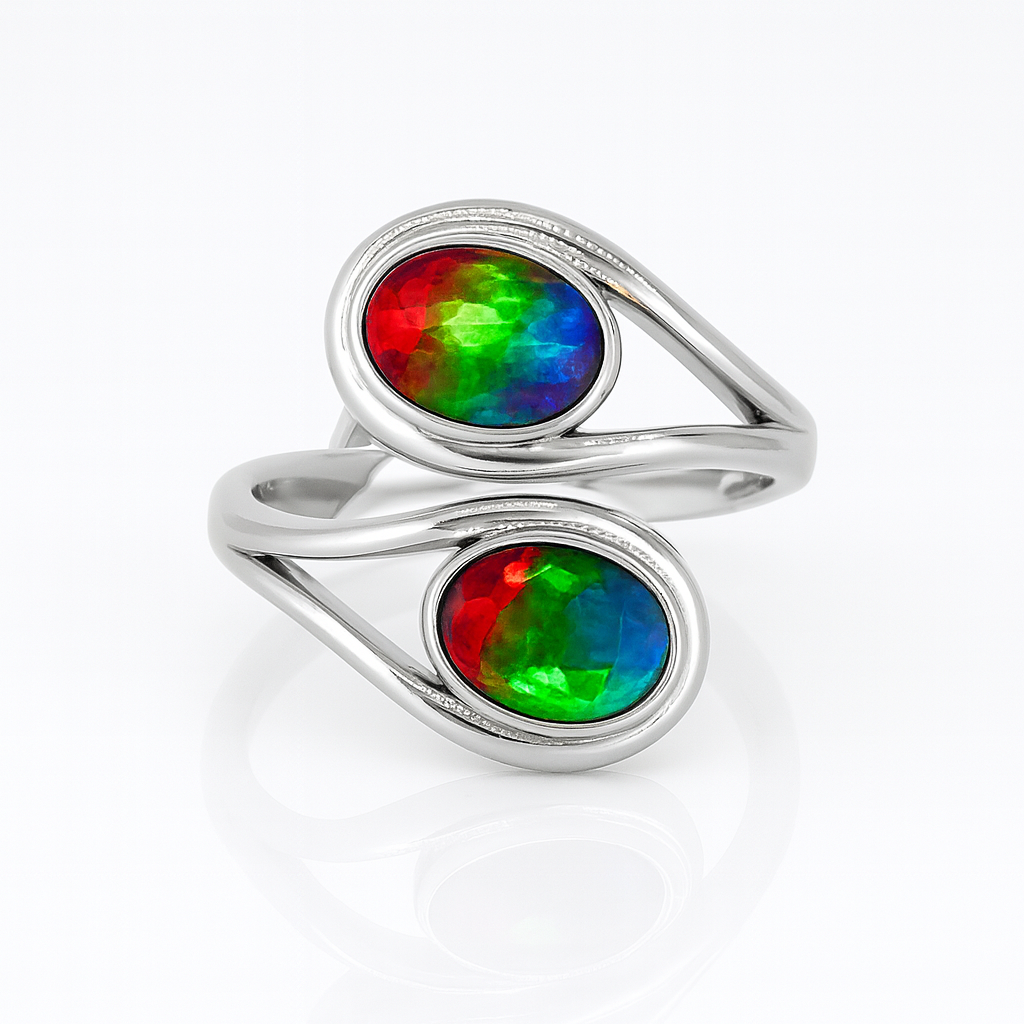 Ammolite Sterling Silver AA Adjustable Oval Ring
