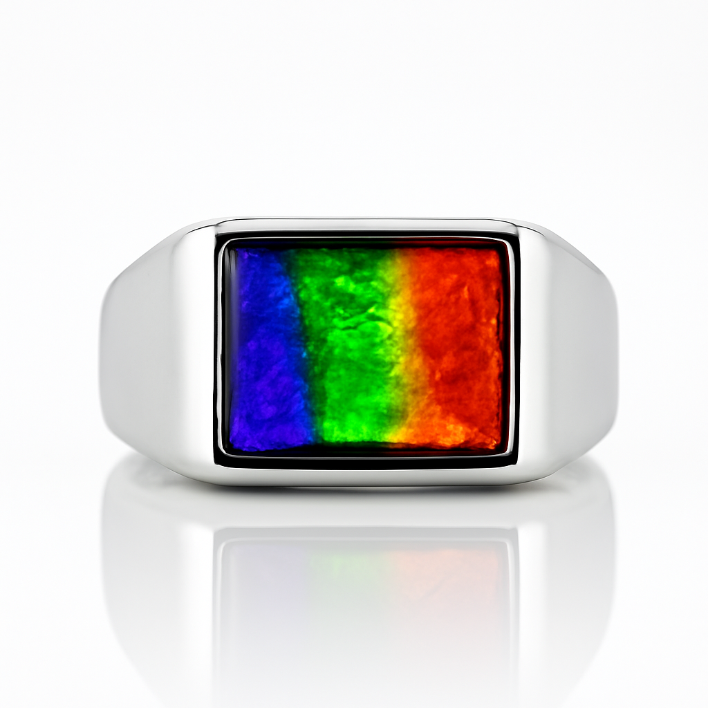 Ammolite Sterling Silver AA Rectangle Ring