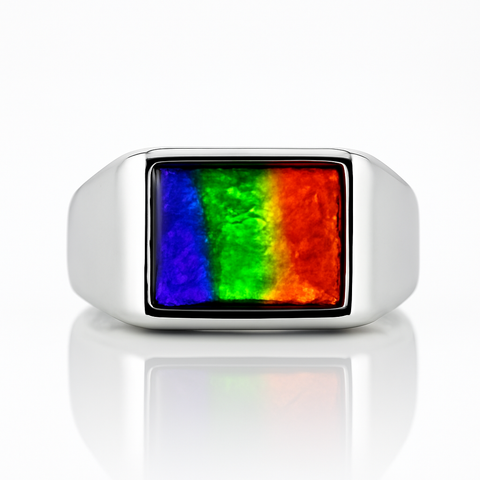 Ammolite Sterling Silver AA Rectangle Ring