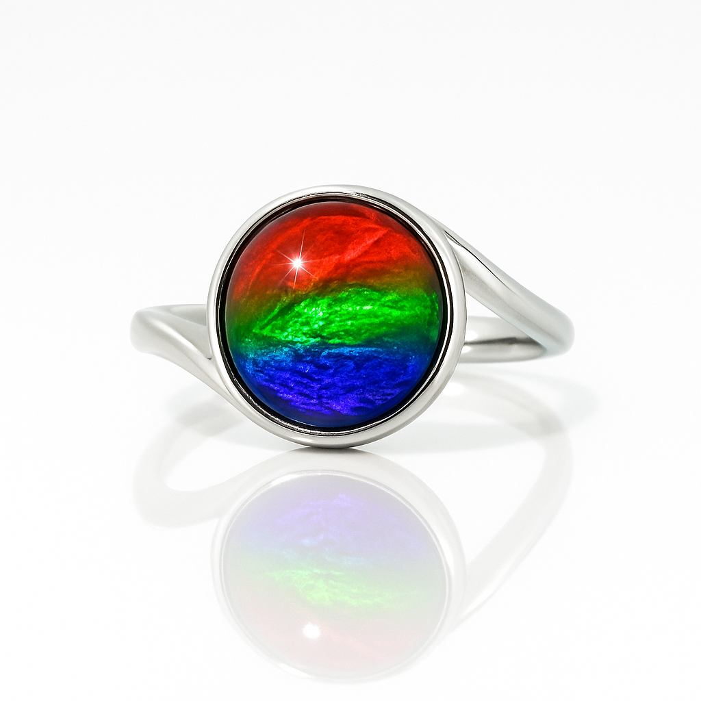 Ammolite Sterling Silver AA Round Ring