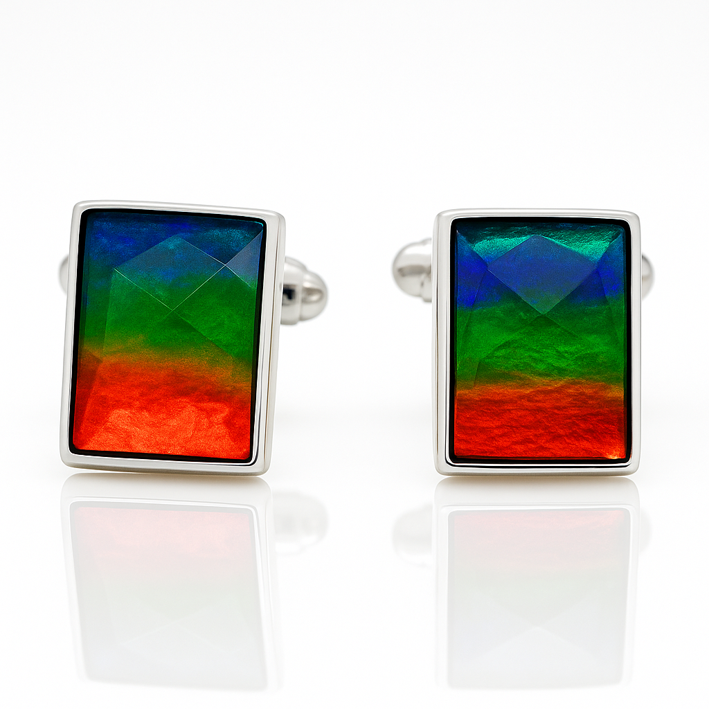 Ammolite Sterling Silver AA Rectangle Cuff Links