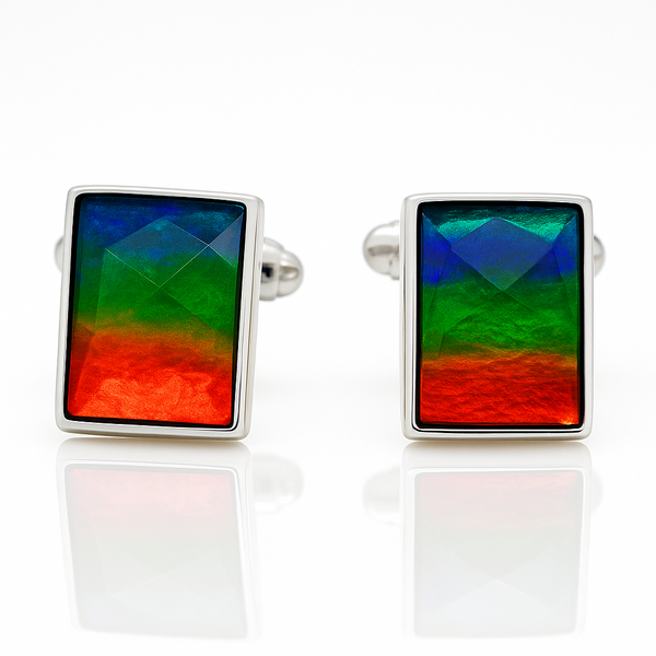 Ammolite Sterling Silver AA Rectangle Cuff Links