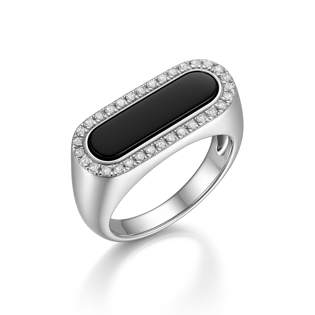 Paperclip Black Agate Ring