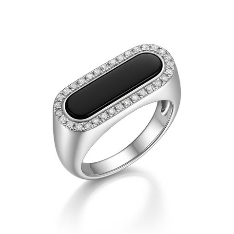 Paperclip Black Agate Ring