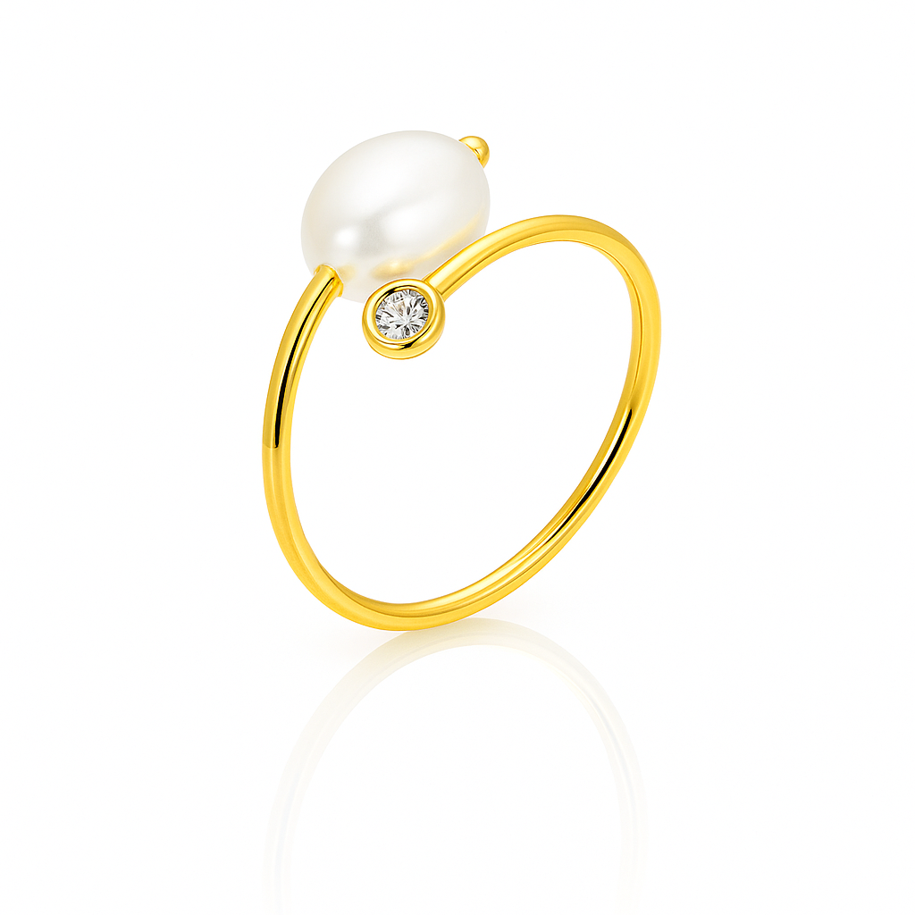 Pearl and CZ Open Cuff Ring