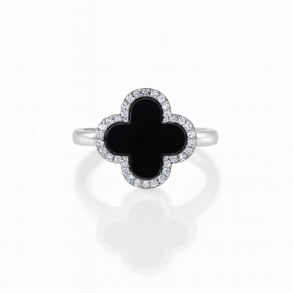 Black Onyx Clover Ring