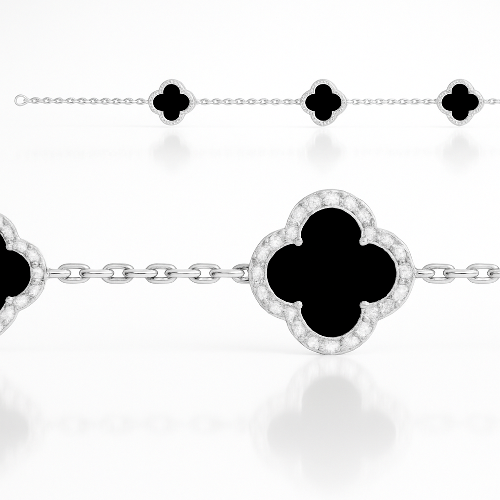 3 Flower Black Onyx Bracelet