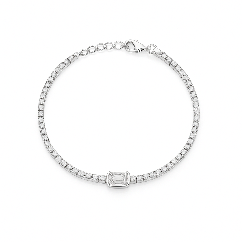 Bezel Set Rectangle Cut Tennis Bracelet