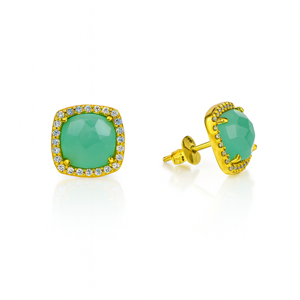 Chalcedony Square Stud Earrings