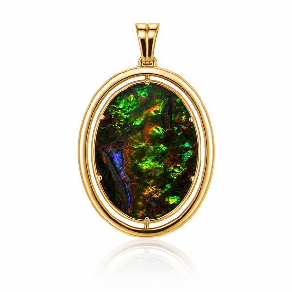 Ammolite 14K Gold AA Oval Reversible Pendant