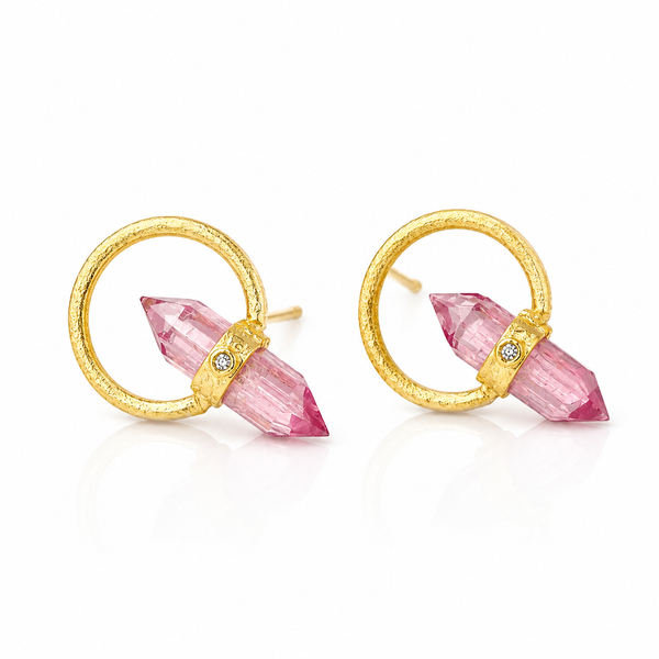 Tourmaline Halo Quartz with Diamond Earrings