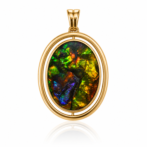 Ammolite 14K Gold AA Oval Reversible Pendant