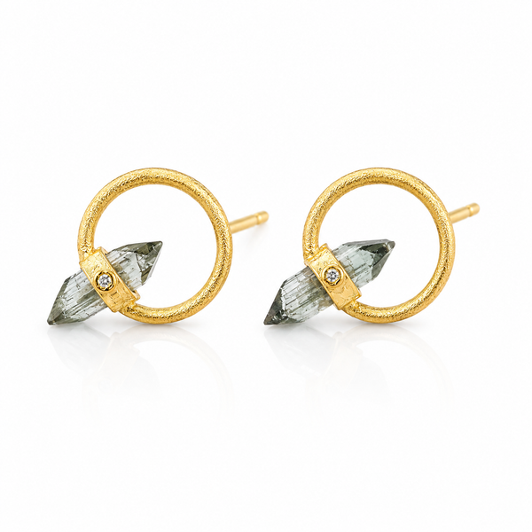 Tourmaline Halo Quartz with Diamond Earrings
