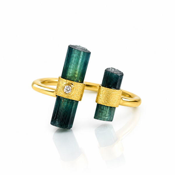 Tourmaline Parallel Double Bar with Diamond Ring
