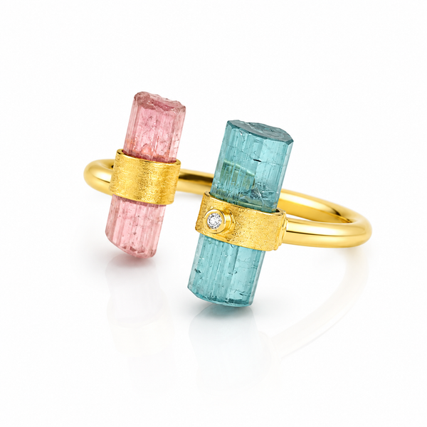 Tourmaline Parallel Double Bar with Diamond Ring