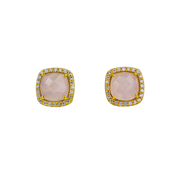 Rose Quartz Square Stud Earrings
