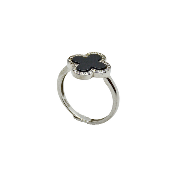 Black Onyx Clover Ring