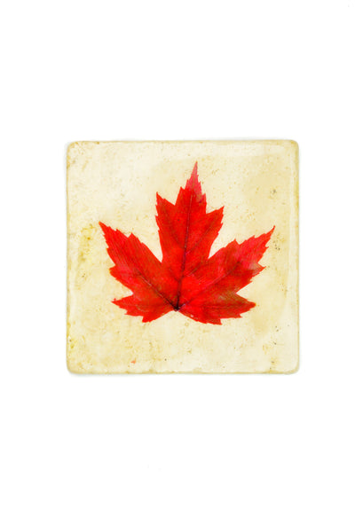 Maple Leaf White Marble Coaster