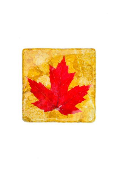 Maple Leaf Yellow Marble Coaster